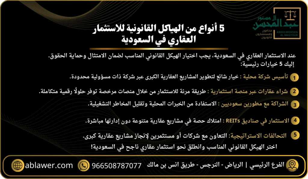 5 أنواع من الهياكل القانونية للاستثمار العقاري في السعودية