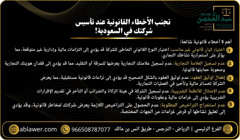 تجنب الأخطاء القانونية عند تأسيس شركة في السعودية بـ 5 خطوات