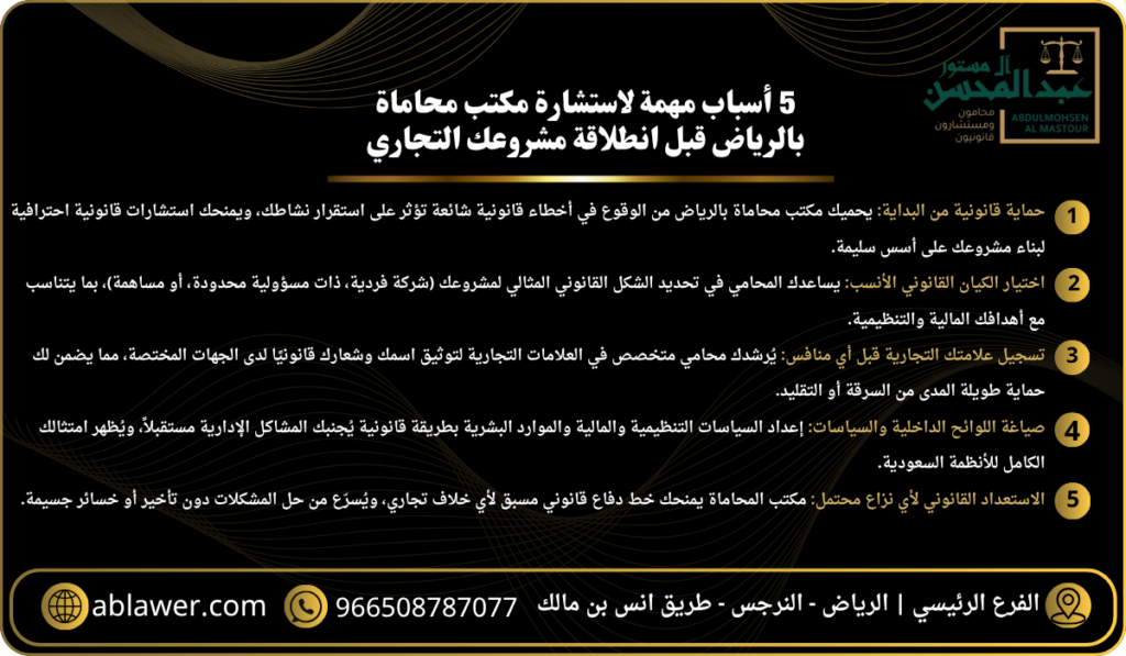 5 أسباب مهمة لاستشارة مكتب محاماة بالرياض قبل انطلاقة مشروعك التجاري