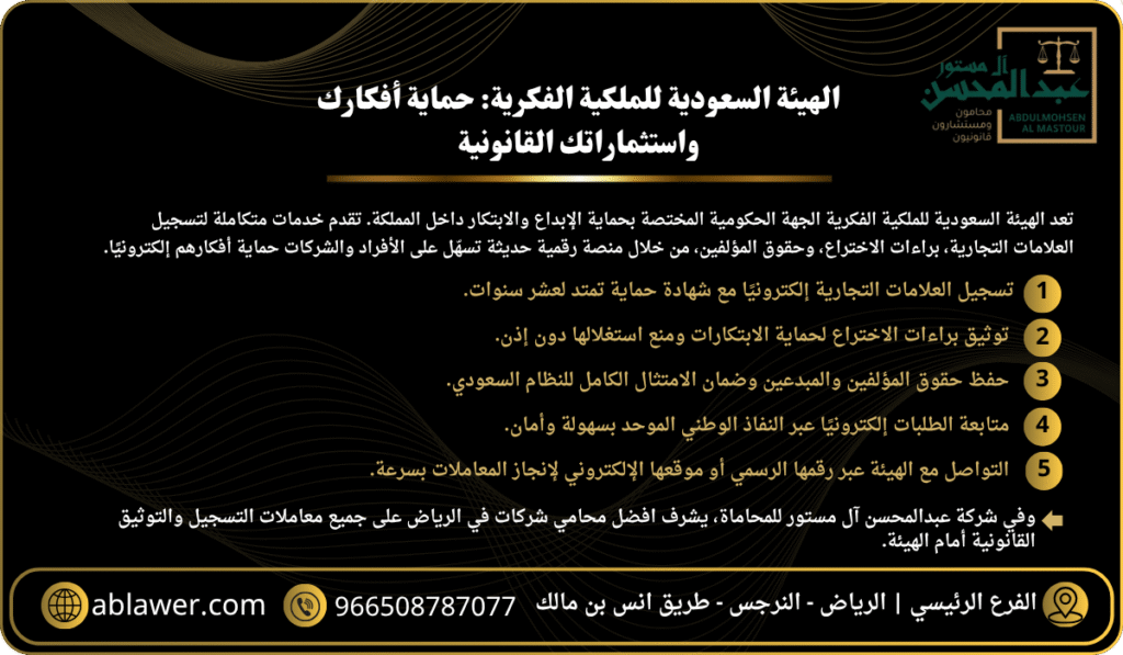 الهيئة السعودية للملكية الفكرية حماية أفكارك واستثماراتك القانونية - افضل محامي شركات بالرياض