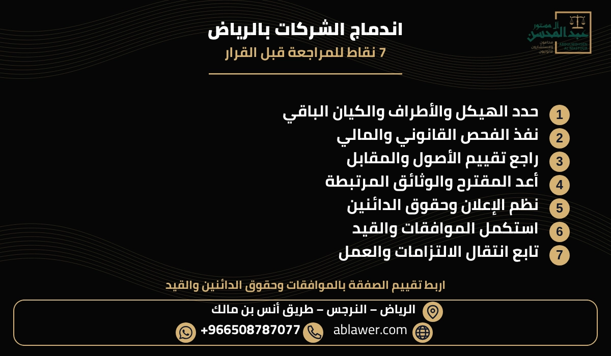 ملخص سبع نقاط قانونية عن اندماج الشركات بالرياض