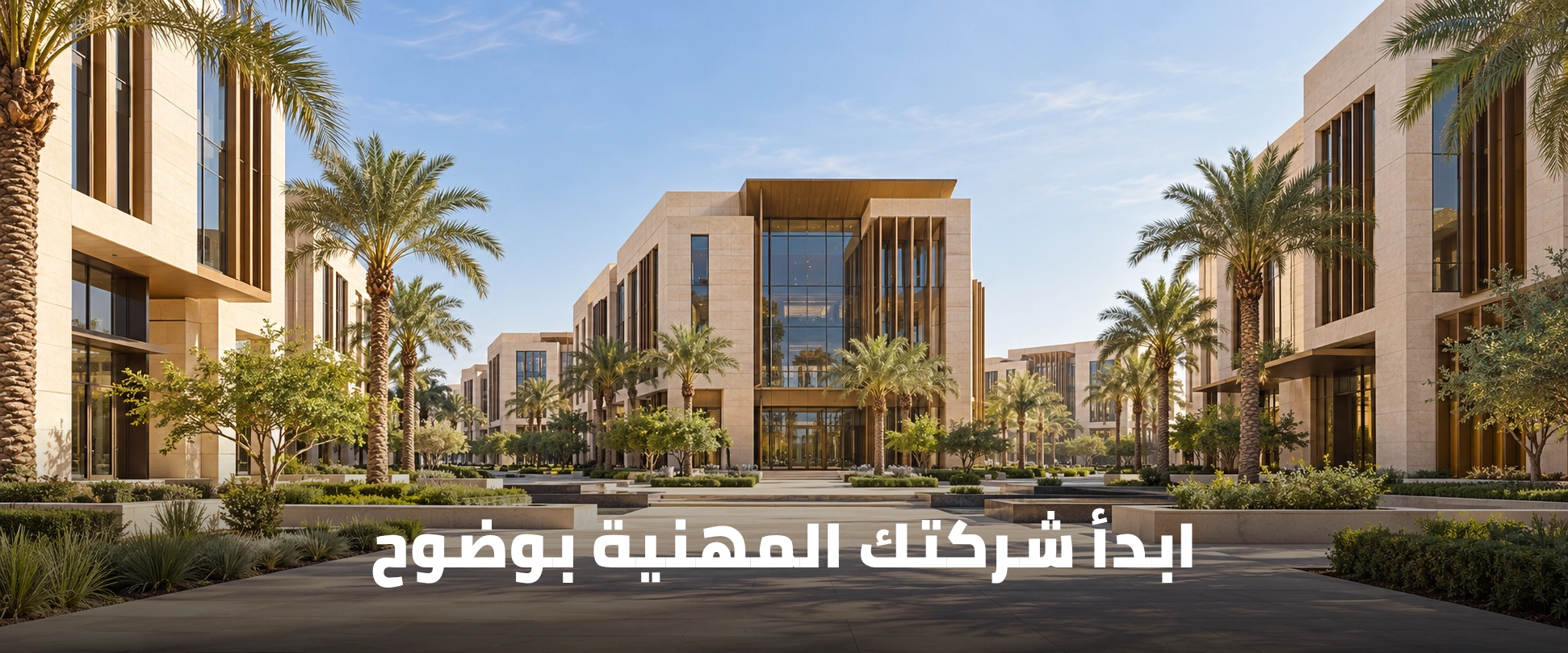 مشهد أعمال في الرياض مع عبارة ابدأ شركتك المهنية بوضوح